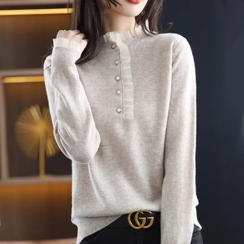 Top Trends: Autumn Winter Sweet Lace Patchwork Sweaters Women Jumper Loose Casual Pullover Elegant Fashion Knitting All-match Female Clothes Shoppable Styles