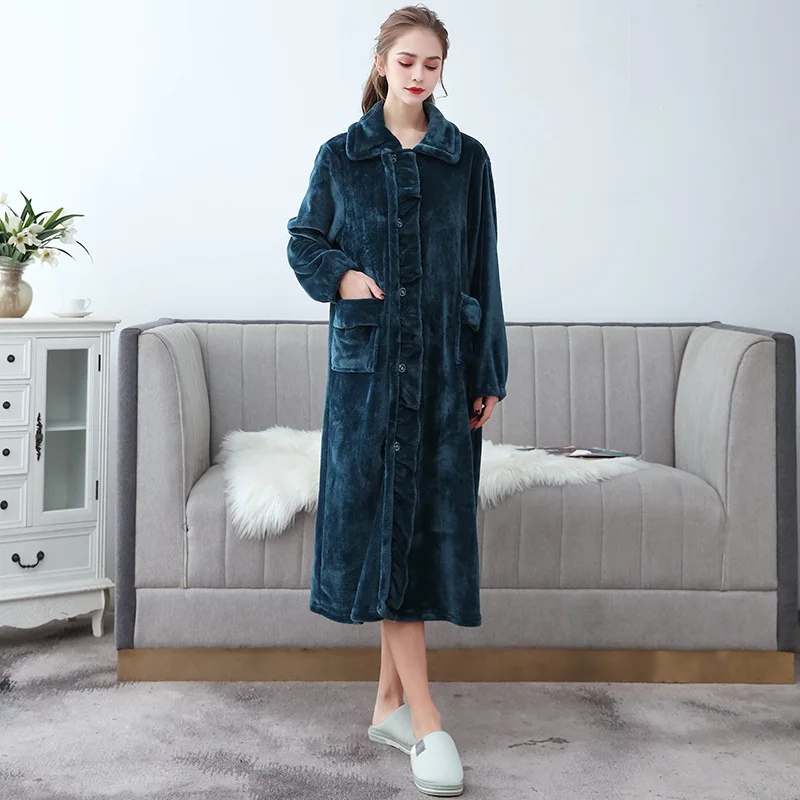 Top Trends: Autumn Winter Long Flannel Bathrobe Home Wear Clothes Dressing Gown Women&#039;s Coral Fleece Soft Nightdress Warm Bath Robes Shoppable Styles