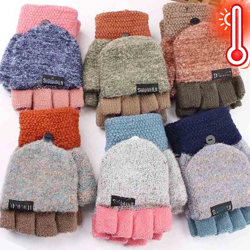 Top Trends: Soft Plush Knitted Gloves Women Girls Winter Warm Flip Fingerless Mittens Thickened Knitting Touchscreen Half Fingers Glove Shoppable Styles