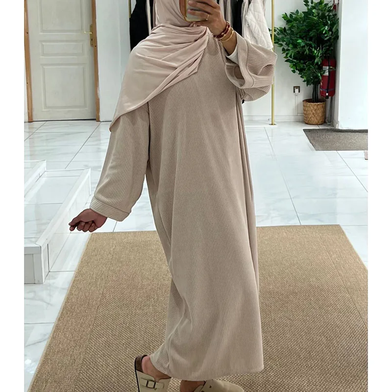 Top Trends: Corduroy Abaya Winter With Side Pocket Thick Warm EID Ramadan Islamic Clothing High Qualit Muslim Women Long Sleeve Modest Dress Shoppable Styles