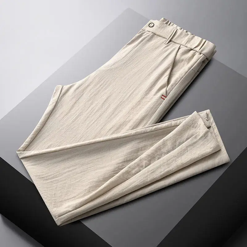 Top Trends: Business Office Fashion Men&#039;s Solid Color Pants 2023 Casual Simplicity All-match Elastic Waist Cropped Pants Summer Male Clothes Shoppable Styles