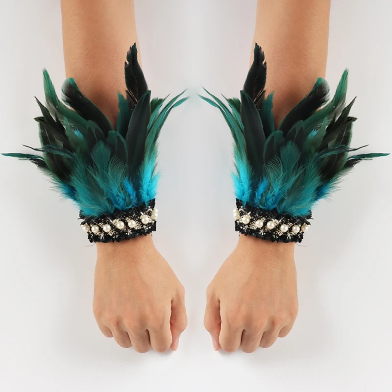 Top Trends: Natural Rooster Feather Cuffs Women Detachable Wrist Cuffs Arm Warmer Gothic Rave Party Props Stage Cosplay Manchette En Plumes Shoppable Styles