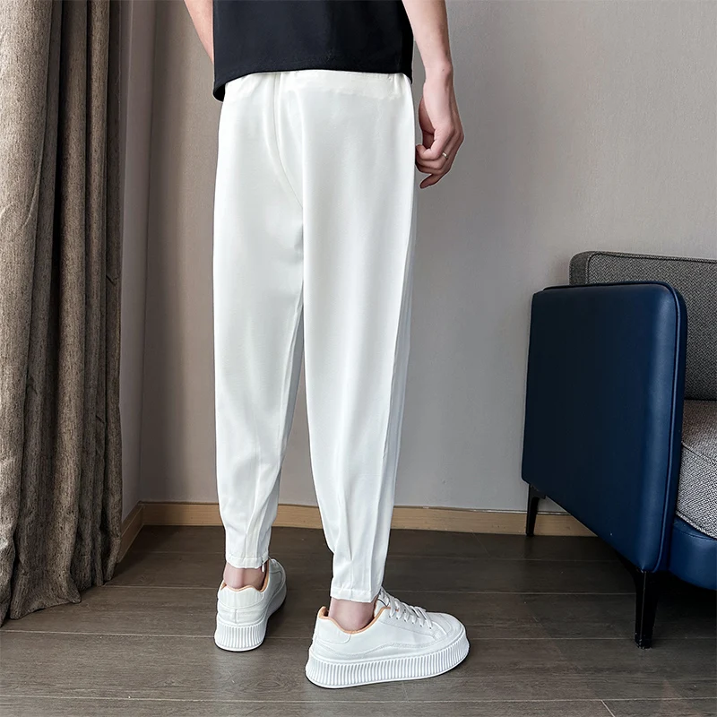 Top Trends: Summer Ice Silk Ultra-thin Men's Casual Suit Pants 2023 Fashion Zipper Beam Feet Street Harem Ankle Length Trousers Black White Shoppable Styles - Image 6