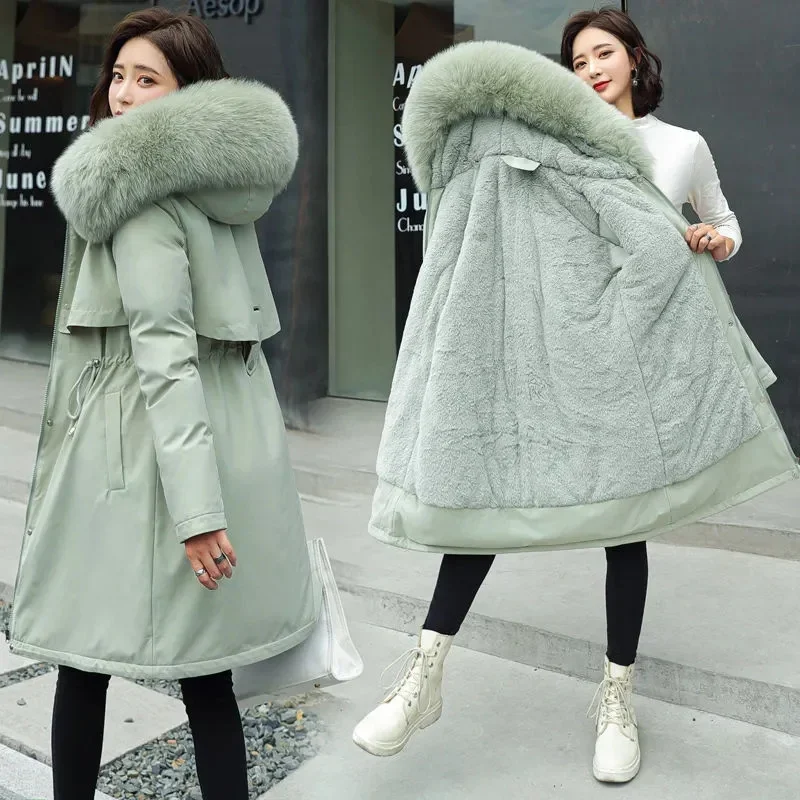 Top Trends: 2023 New Women's Coat Winter Jacket Wool Lined Fur Collar Thick Warm Hooded Jacket Snow Cotton Coat 6XL Shoppable Styles - Image 5