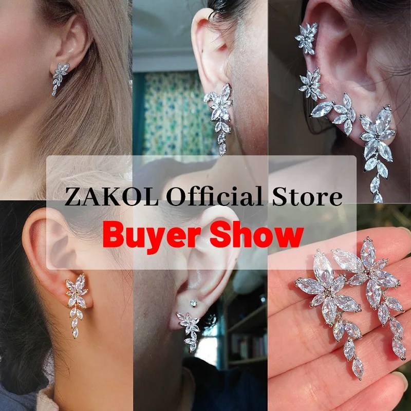 Top Trends: ZAKOL Fashion Leaf Zircon Wedding Earrings For Women White Gold Color Marquise Crystal Bridal Earring Party Jewelry Gift Shoppable Styles - Image 5