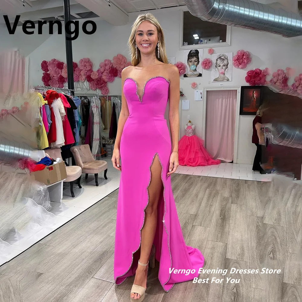 Top Trends: Verngo Pink Sequined Party Dress Sweetheart A Line Side Slit Evening Dresses Formal Dress Satin Simple Classic Long Prom Gown Shoppable Styles