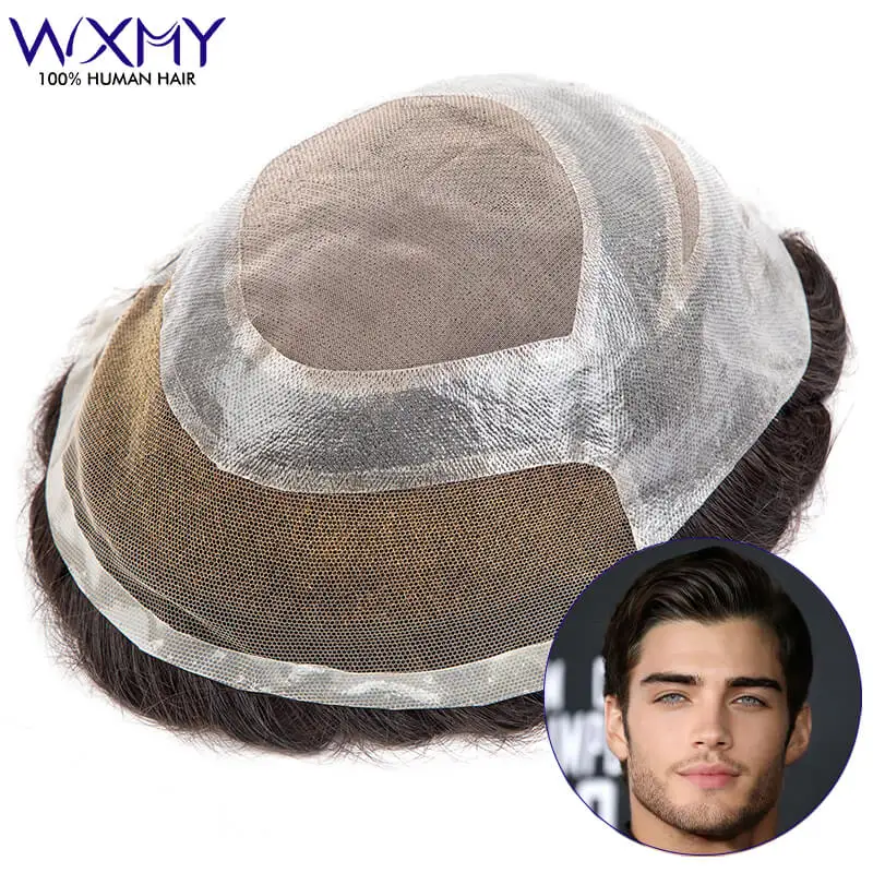 Top Trends: Versalite Mono&Pu With Swiss Lace Front Men's Wig Male Hair Prosthesis Indian Natural Human Hair Wigs Exhuast System Toupee Men Shoppable Styles