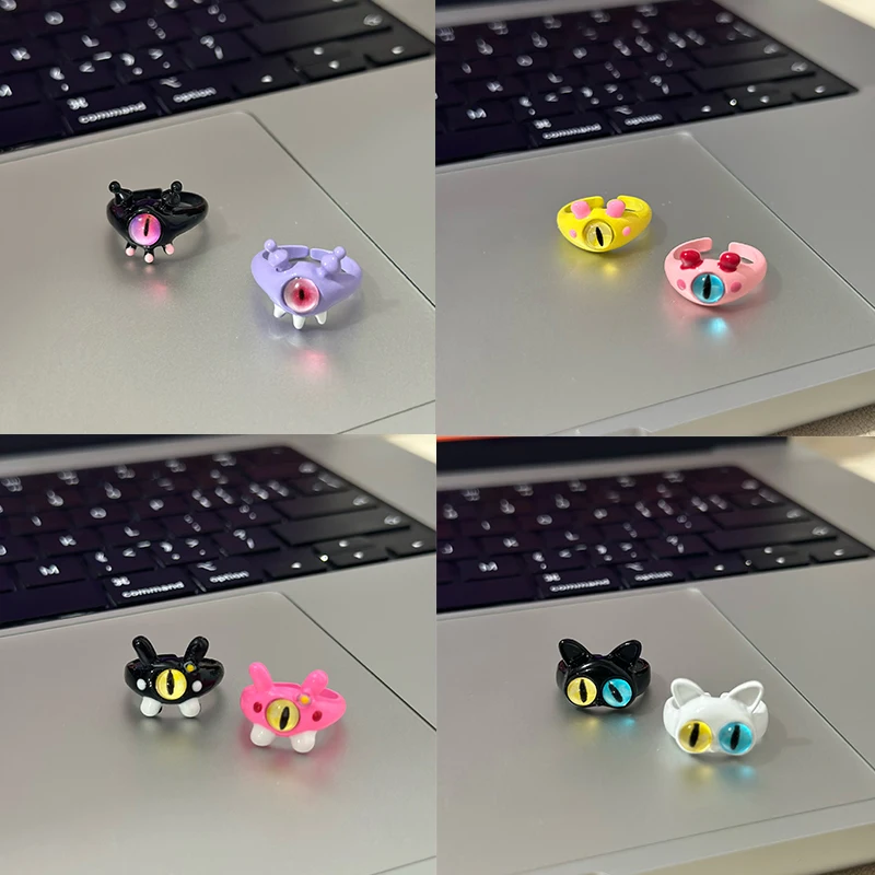 Top Trends: WLP 2023 Punk Anime Monster Eyes Cute Rings Anillos Women Child Friends Funny Animal Adjustable Opening Finger Ring Jewelry Gift Shoppable Styles