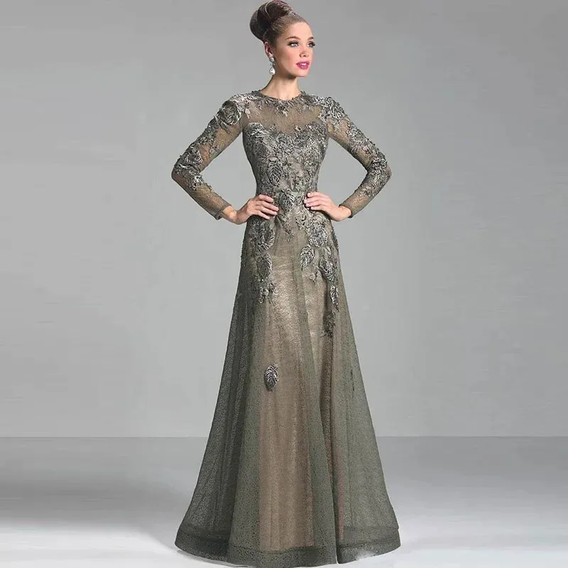 Top Trends: Elegant Brown Grey Hot On Sale Lace A Line Long Sleeve Mother Of The Bride Dress Occasion Formal Party Wedding Summer 2023 Shoppable Styles