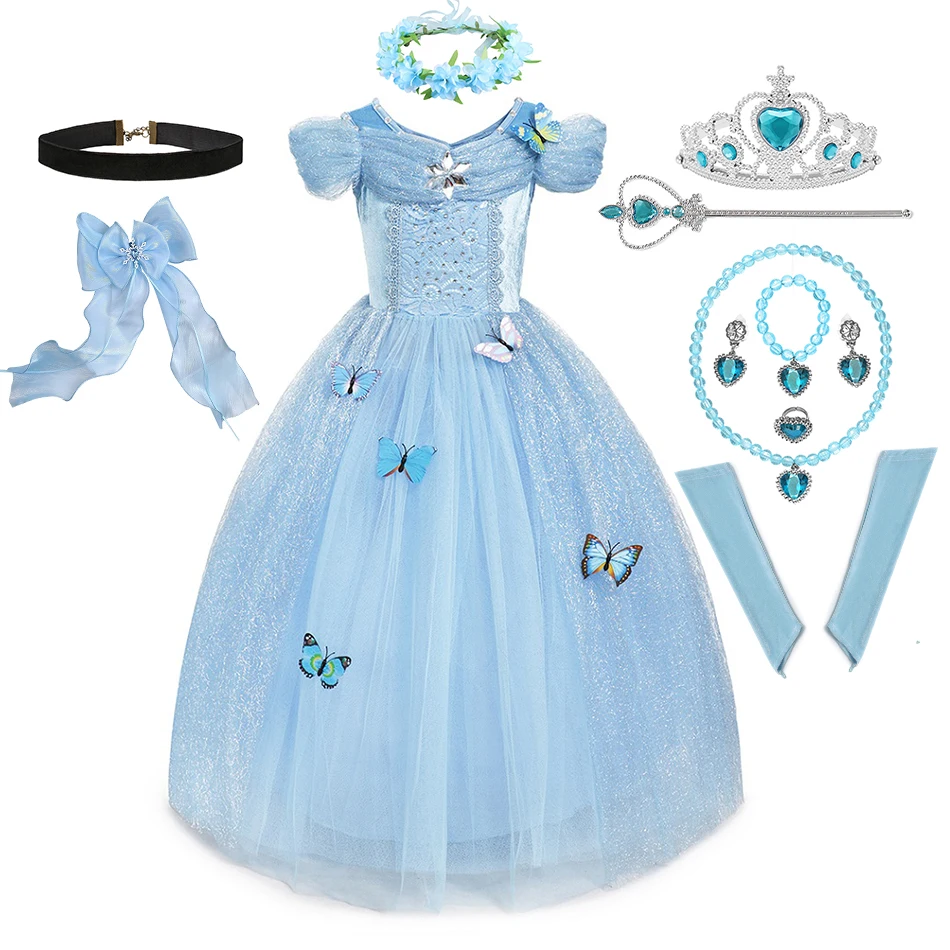 Top Trends: Cinderella Cosplay Costume Kids Clothes For Girls Dress Baby Girl Ball Gown Princess Dresses For Birthday Party Crown Gloves Shoppable Styles