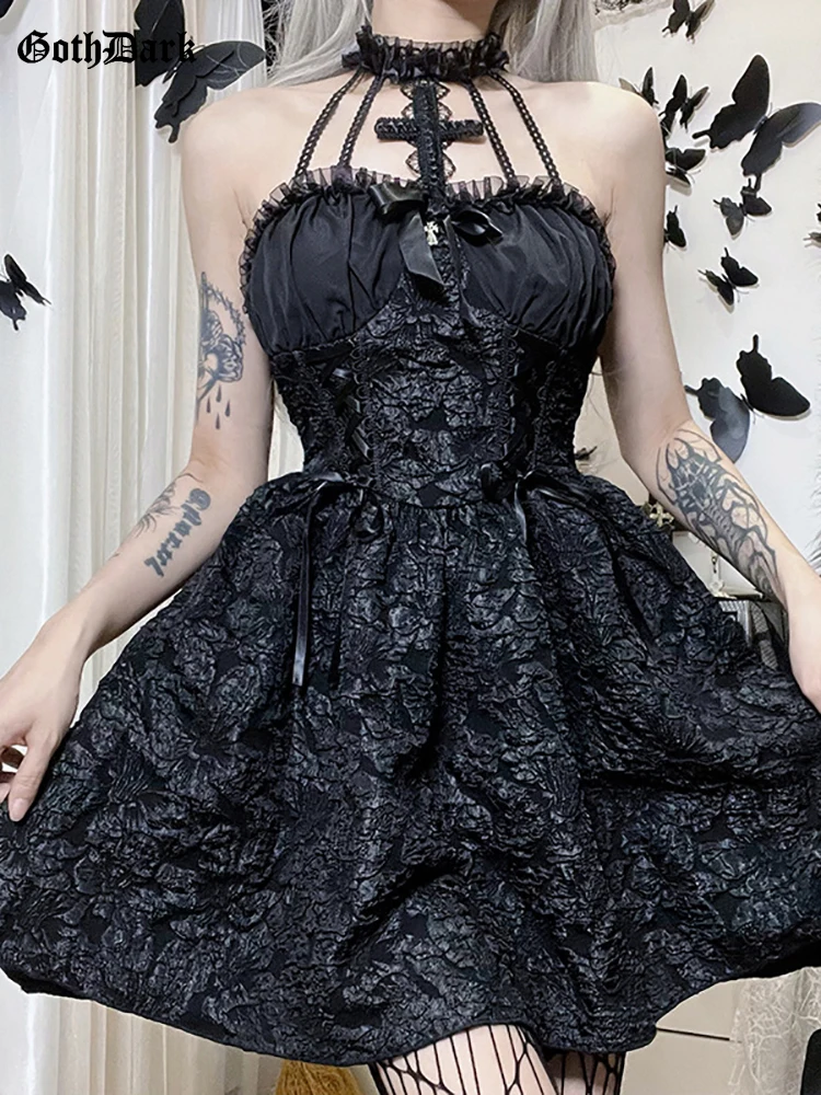 Top Trends: Goth Dark Mall Gothic Emo Jacquard A-line Dresses Elegant Grunge Ruched Bandage Partywear Punk Black Women Halloween Club Dress Shoppable Styles