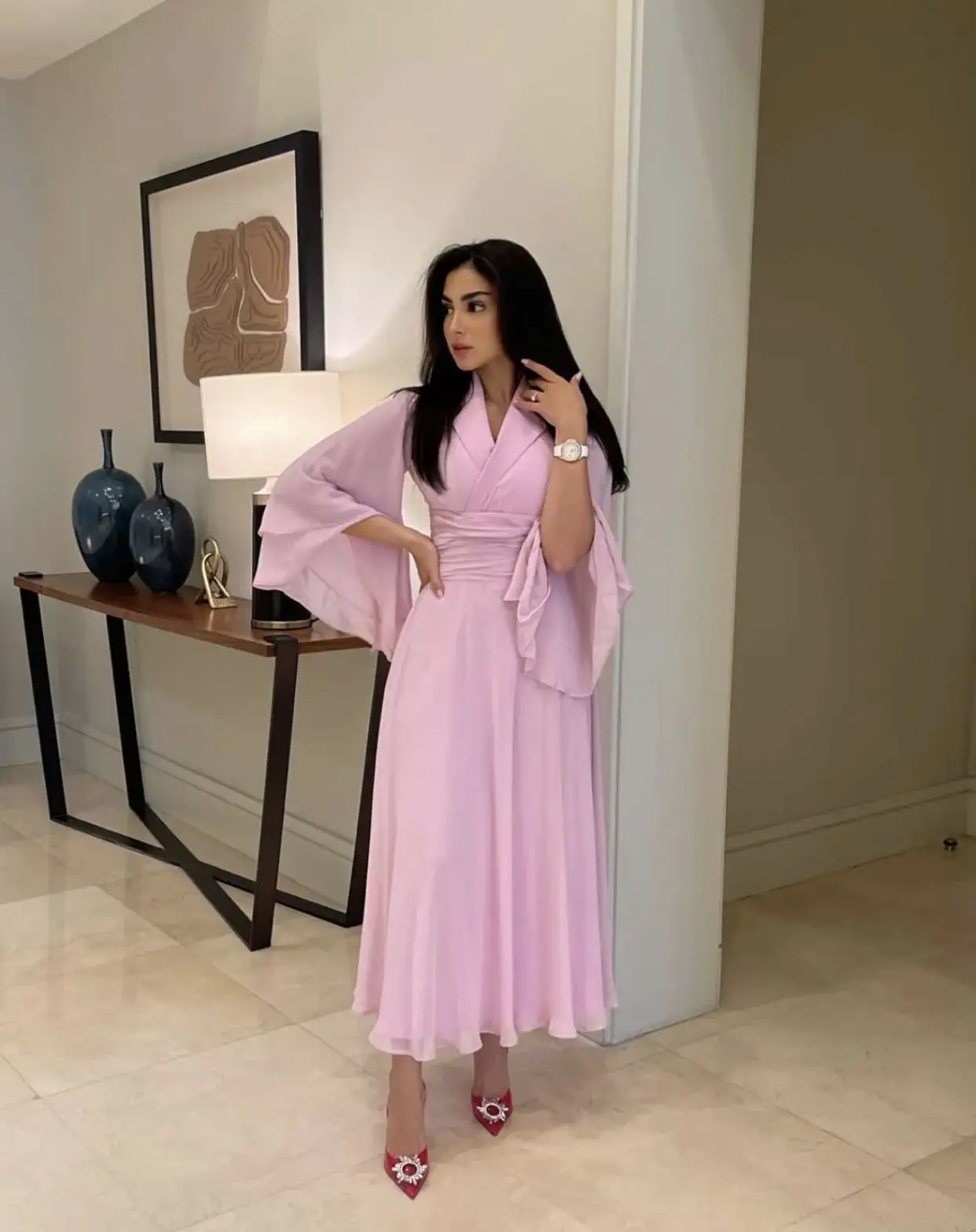 Top Trends: Saudi Arabia Women&#039;s Prom Dresses Chiffon Long Sleeves V Neck Ankle Length Formal Occasion Party Dresses Evening Gowns Shoppable Styles