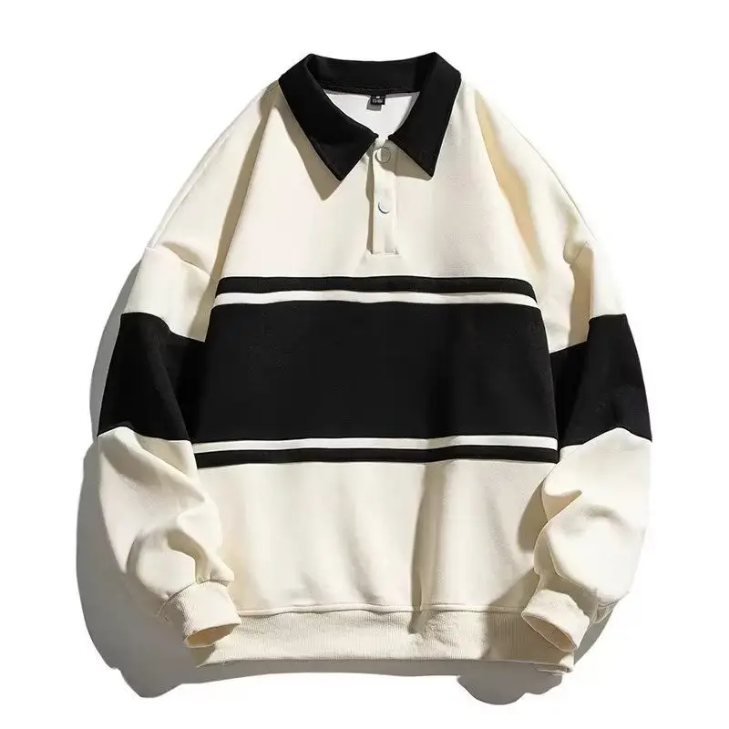 Top Trends: American Winter Vintage Stripe Polo Collar Warm Hoodie Fashion Y2K Korean Street Personality Couple Simple Sports Hoodie Shoppable Styles