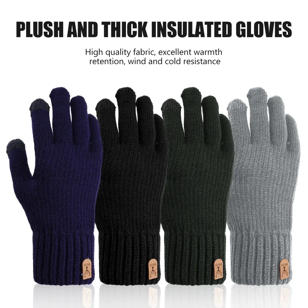 Top Trends: New Cashmere Gloves Winter Warm Five Finger Mittens Touchable Men Outdoors Skiing Cycling Motorcycle Cold-proof Fingering Glove Shoppable Styles - Image 3