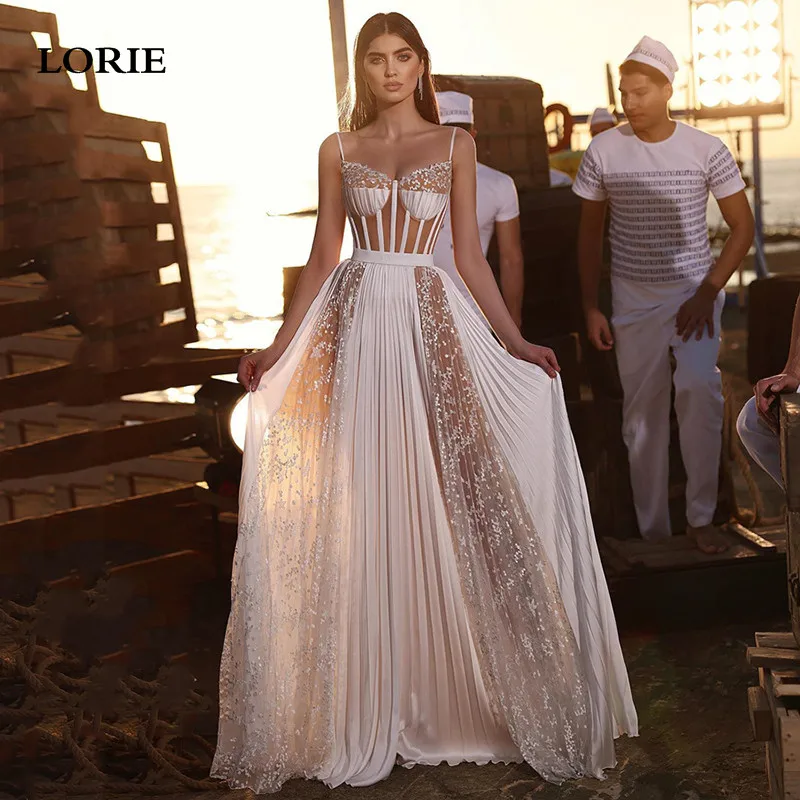 Top Trends: LORIE Sweetheart Lace Boho Wedding Dresses A Line Spaghetti Straps Bridal Dress Lace Appliques Corset Wedding Ball Gowns 2023 Shoppable Styles