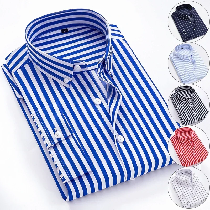 Top Trends: Classic Men‘s Long Sleeved Striped Casual Shirt Slim Fitted Men Cotton Business Formal Shirt Shoppable Styles