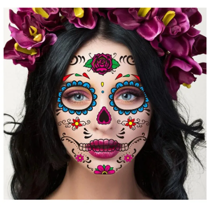 Top Trends: 1 / 8pcs Halloween Funny Face Tattoo Stickers Creative Aesthetic Art Temporary Makeup Dance Horror Face Stickers Tattoo Stickers Shoppable Styles