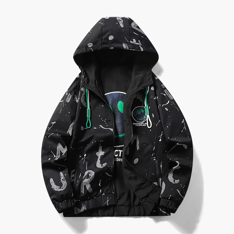 Top Trends: Men's Jacket Zipper Windbreaker Spring Autumn New Double-Sided Wear Smiley Face Prints Hooded Jacquard Black Coat Shoppable Styles