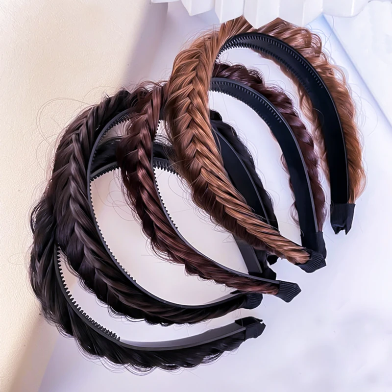 Top Trends: Fashion Black Twist Braid Hair Bands For Women Toothed Non-slip Designer Headbands Adjustable Braids HeadBand Girls Headwear Shoppable Styles - Image 2