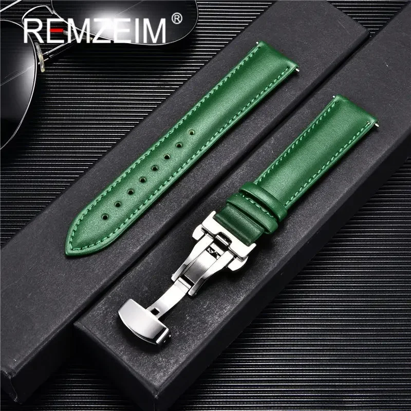 Top Trends: 18mm 20mm 22mm 24mm Watch Band Genuine Cow Leather Watch Strap With Butterfly Buckle Bracelet Green Red Blue White Watchband Shoppable Styles