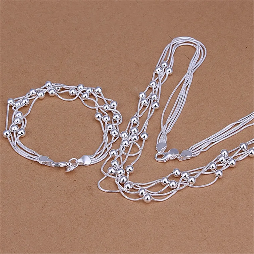 Top Trends: 925 Sterling Silver Classic Five Chain Beads Bracelet Necklace Jewelry Sets For Women Men Fashion Party Gift Wedding Accessories Shoppable Styles