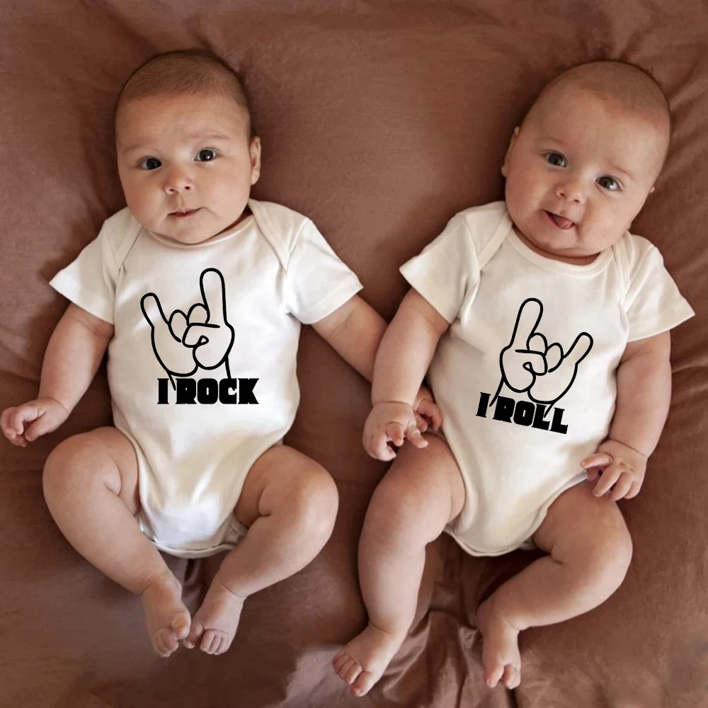 Top Trends: I Rock I Roll Cute Twin Baby Boy Clothes Fashion Funny Newborn Onesies Pajamas Summer Home Casual Toddler Outfits Cotton Romper Shoppable Styles