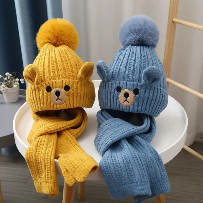 Top Trends: Children Girls Boys Hat Scarf Set Baby PomPom Beanies Hat Plus Velvet Kid Winter Warm Toddler Pullover Knitted Hat 3 5 7 9 Years Shoppable Styles