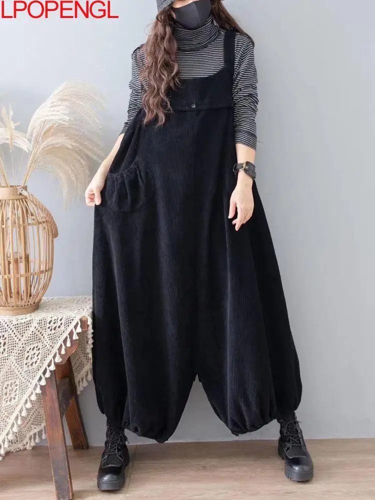 Top Trends: Autumn And Winter New Solid Color Corduroy Oversized Overalls Women's Loose Casual Bloomer Wide Leg Pants One-piece Pants Trend Shoppable Styles - Image 4