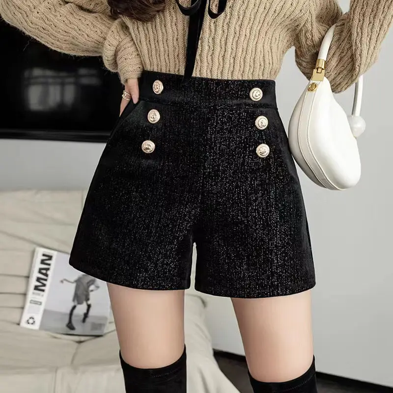 Top Trends: Autumn Winter New Fashion High Waist Black Shorts Solid Color All-match A-line Wide Leg Pants Casual Elegant Women Clothing Shoppable Styles - Image 4