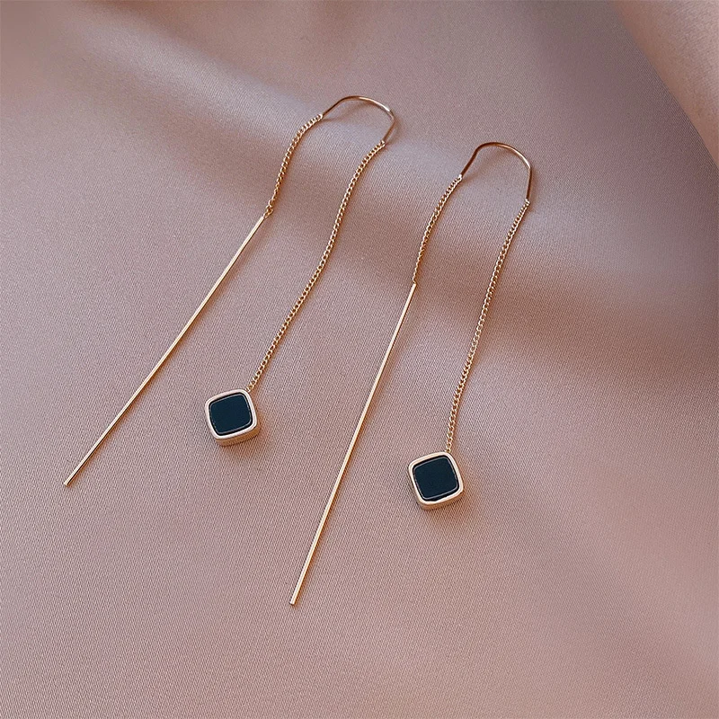 Top Trends: Korean Fashion Long Tassel Drop Earrings For Women Temperament Black Geometric Ear Line Dangle Earrings Girls Party Jewelry Gift Shoppable Styles