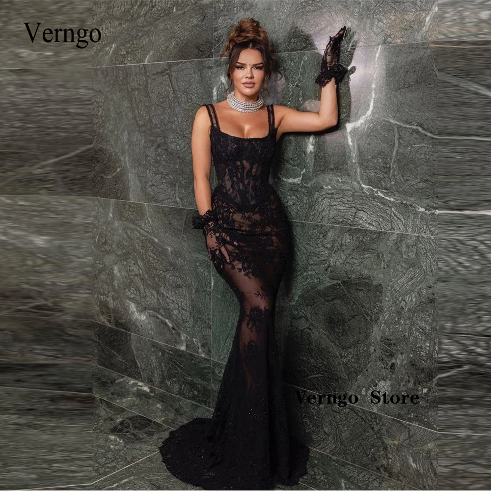 Top Trends: Verngo Sexy Sheer Lace Mermaid Evening Dresses Straps See Through Dubai Women Formal Night Occasion Dress 2023 Party Prom Gowns Shoppable Styles