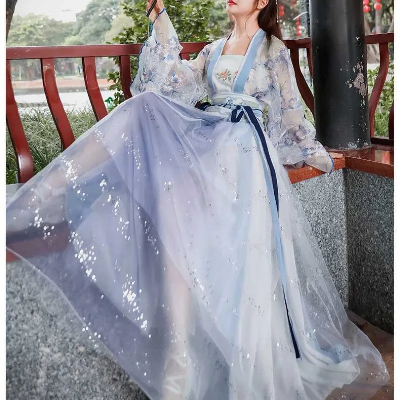 Top Trends: New Chinese Style Fairy Hanfu Suit Polyester Flowery Printing Waistline Casual Dresses Length To Ankle Breathable Women Clothing Shoppable Styles - Image 3