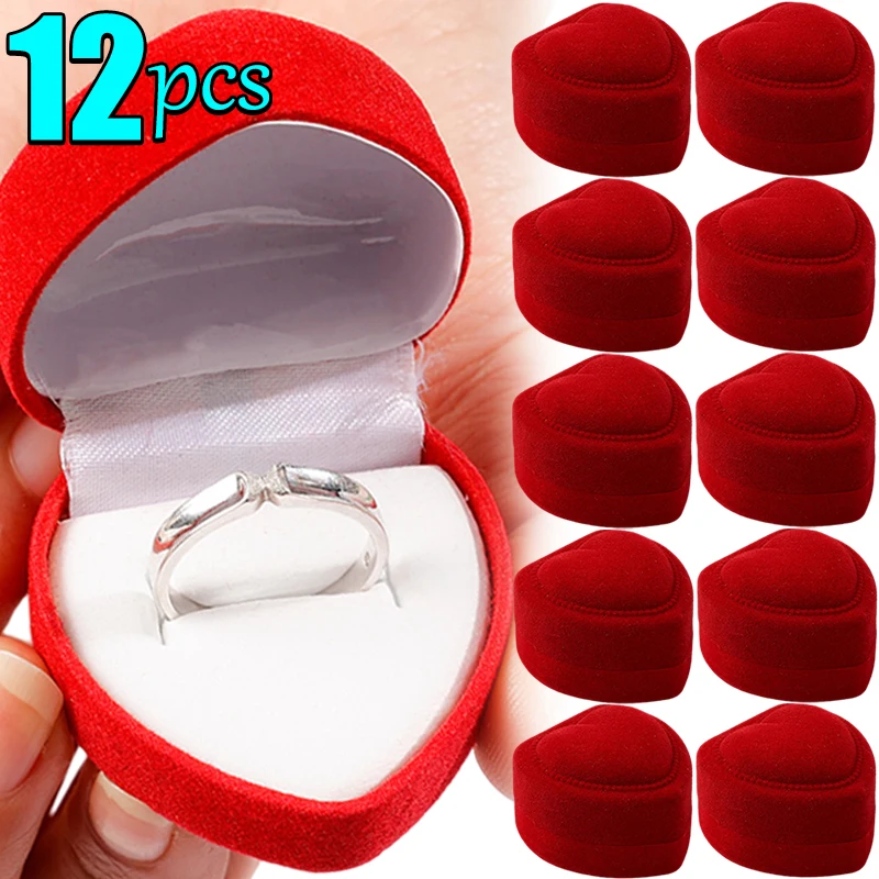 Top Trends: 12PCS Red Heart Shaped Ring Box Jewelry Box Case Earrings Display Cases Holder Gift Boxes Jewelry Packaging Organizer Wedding Shoppable Styles