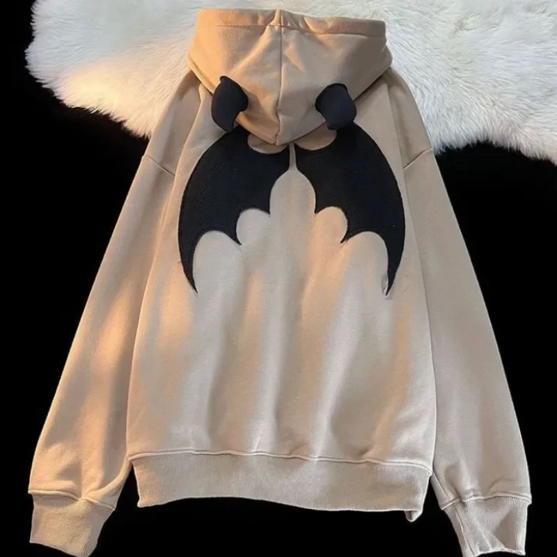 Top Trends: Devil's Horns Hooded Women Y2k Clothes New Baggy Padded Zip Up Men Hoodies Harajuku Couple Flocking Wings Hooded Coat Shoppable Styles - Image 4