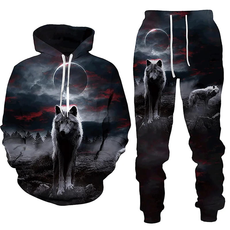 Top Trends: Fashion Men 3d Printed Hoodies Suit Essentials Hoody Tracksuit Casual Sweatshirts Sweatpants New Men's Clothing Forest Wolf Suit Shoppable Styles