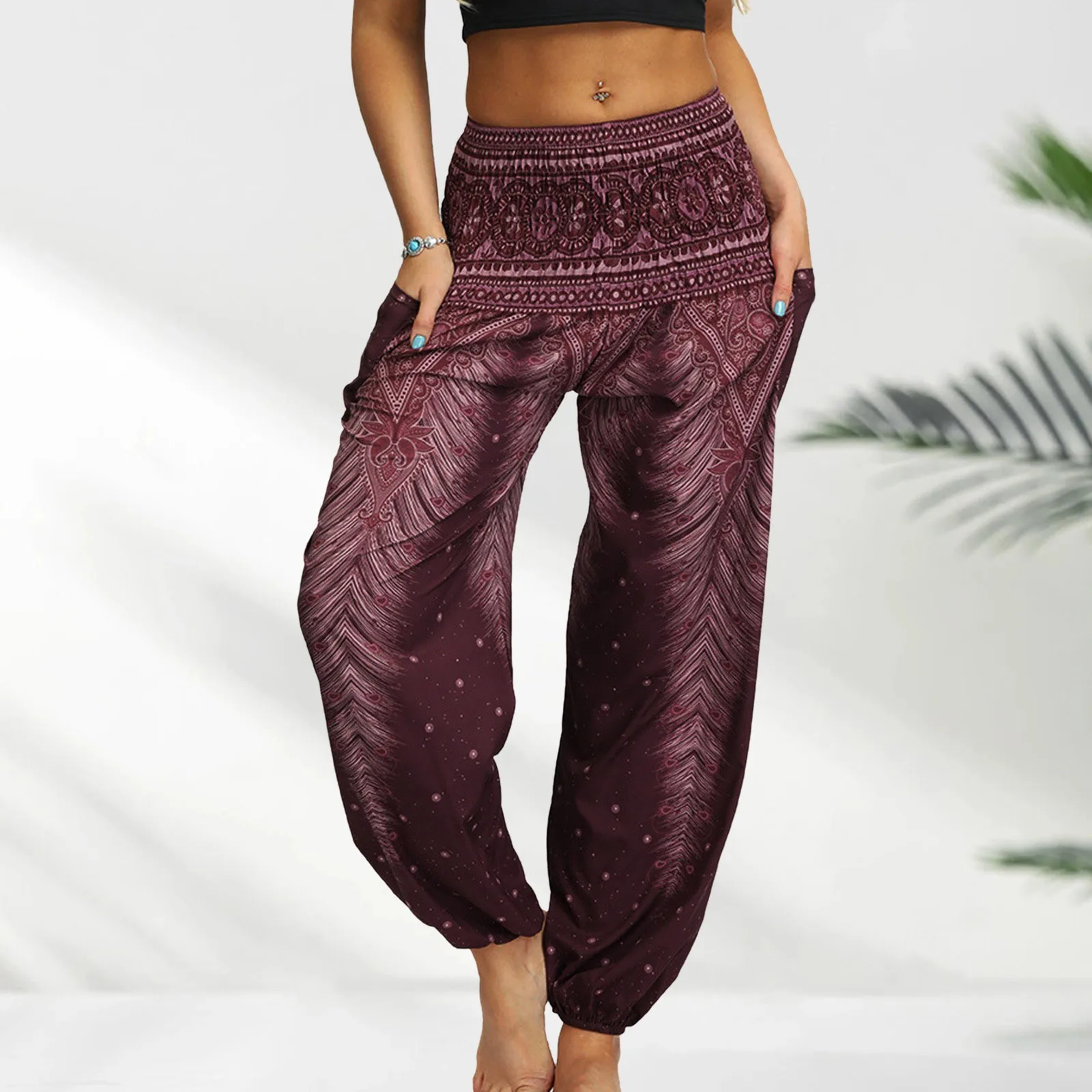 Top Trends: Vintage Feather Printed Pants For Womens Summer Sports Boho Trousers With Pockets Ladies Teens 2023 Lightweight Breathable Pant Shoppable Styles - Image 5