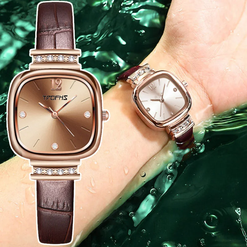 Top Trends: Women Watches Fashion Square Diamond Leather Quartz Watch Top Brand Luxury Waterproof Ladies Wristwatch Relogio Feminino Shoppable Styles