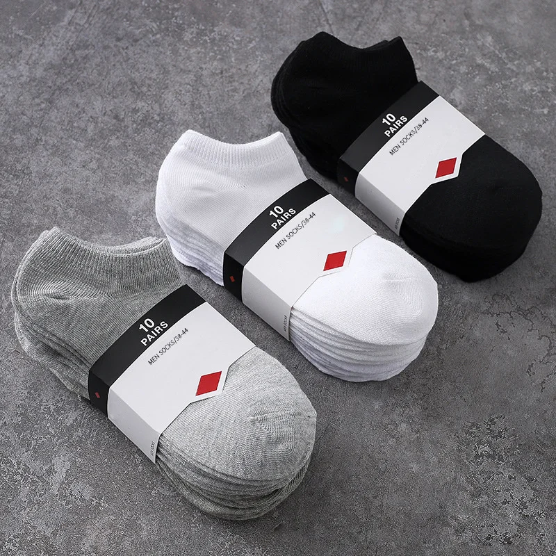 Top Trends: 10pcs=5 Pairs Men Socks Breathable Sports Socks Solid Color Boat Socks Comfortable Cotton Ankle Socks White Black Socks Men Shoppable Styles