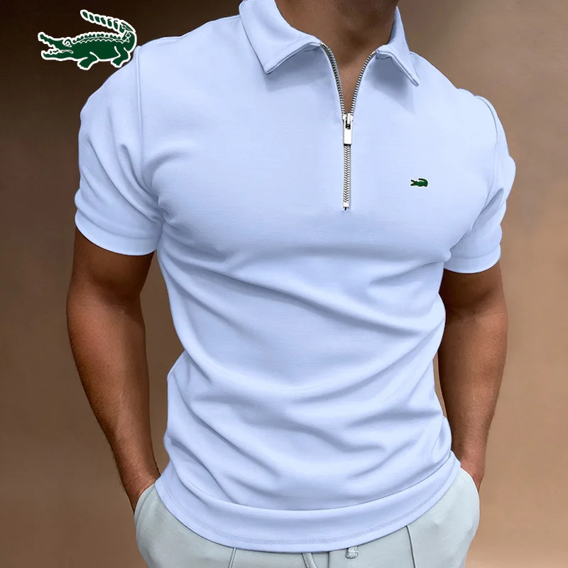 Top Trends: Men's Polo Shirt Fashion Stripe Stitching Casual Lapel Button Summer Men's Short Sleeve Slim Figure Breathable Routine Work Polo Shoppable Styles - Image 3