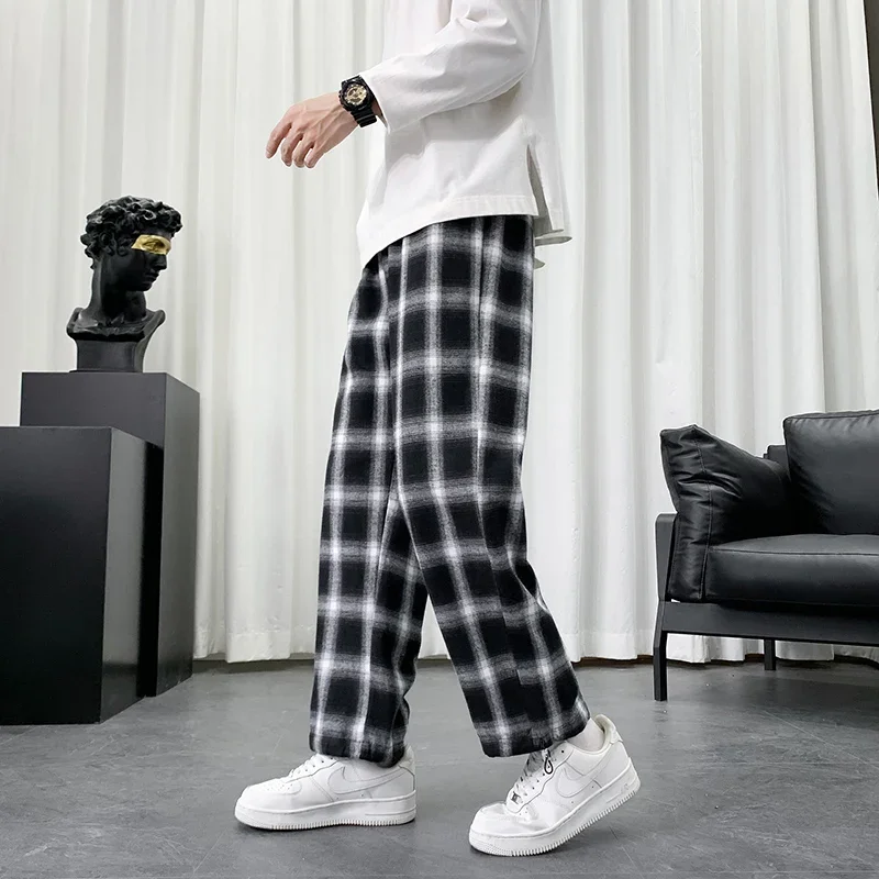 Top Trends: Men's Plaid Pants Summer Cotton Casual Pants Losse Hip Hop Baggy Sweatpants Fashion Streetwear Korean Style Harem Pants Shoppable Styles - Image 2