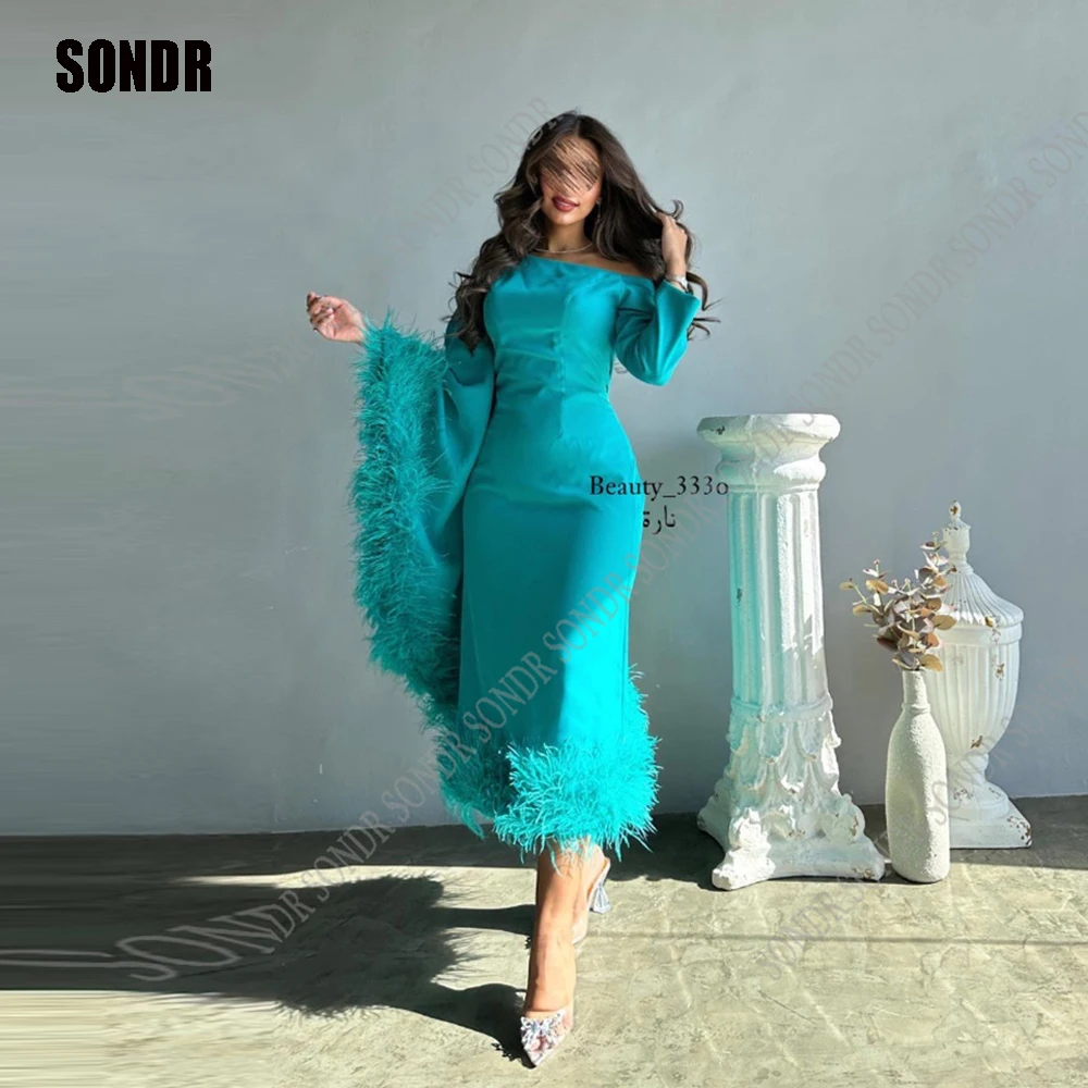 Top Trends: SONDR Elegant Saudi Arabic Women Shiny Green Evening Dresses Feather Dubai Prom Gowns Formal Night Party Occasion Dress 2023 Shoppable Styles