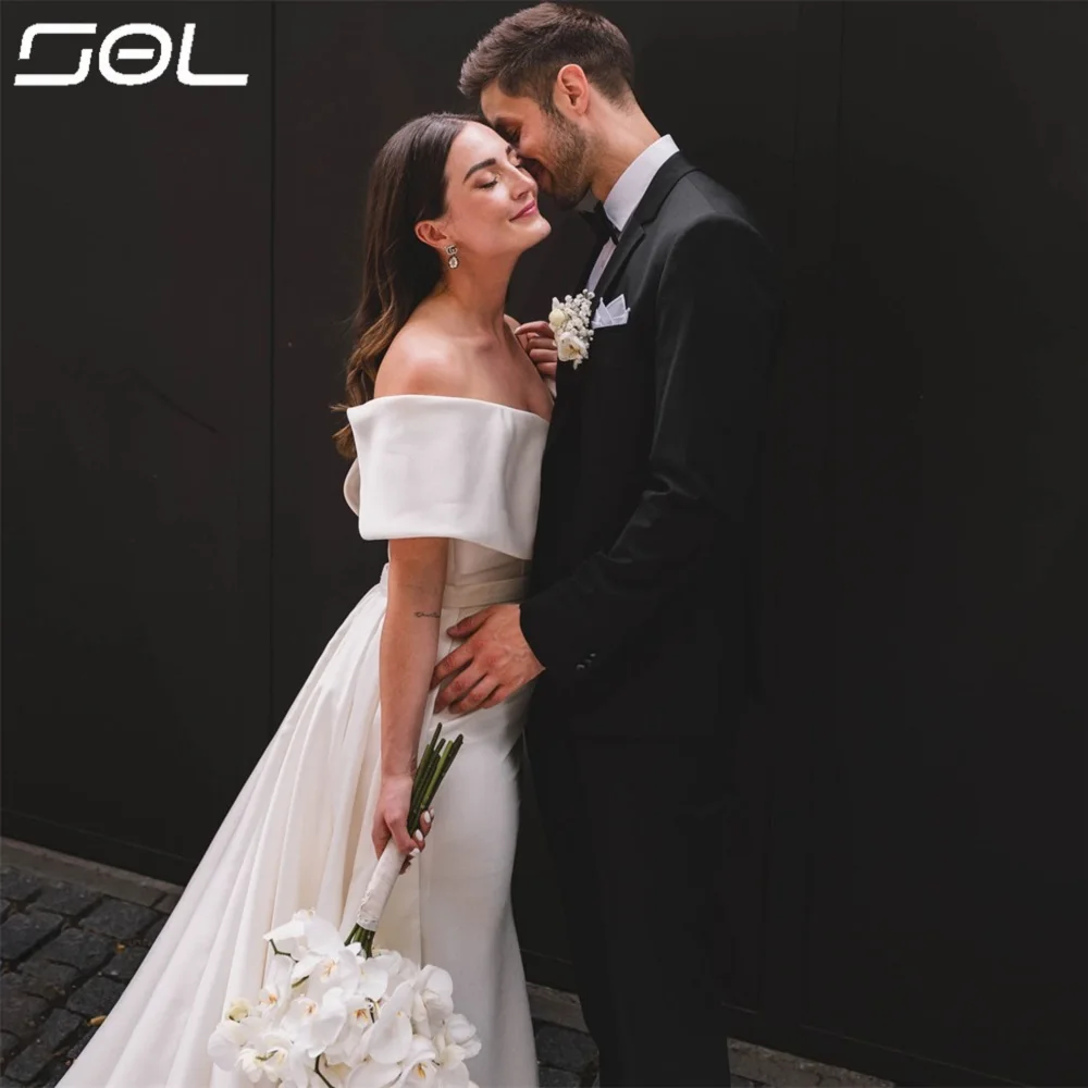 Top Trends: SOL Detachable Train Off The Shoulder Satin Wedding Dress Simple Criss-Cross Backless Mermaid Bridal Gowns Sexy Custom Made Shoppable Styles