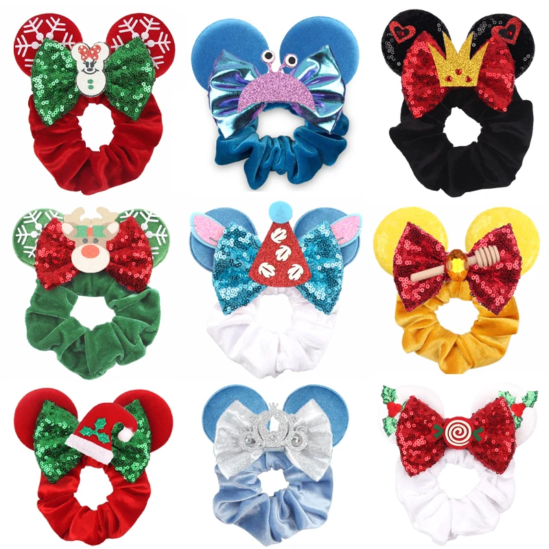 Top Trends: 2023 New Mouse Ears Velvet Hair Scrunchies For Girls Women Sequins 4&quot;Bow Elastic Hairband DIY Hair Accessories Boutique Gift Shoppable Styles