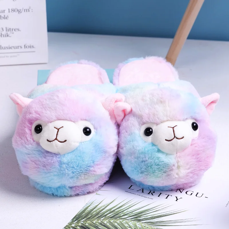 Top Trends: Cute Cartoon Alpaca House Women Fur Slippers Winter Warm Plush Parent-Child Floor Slides Indoor Bedroom Girls Fluffy Slippes Shoppable Styles