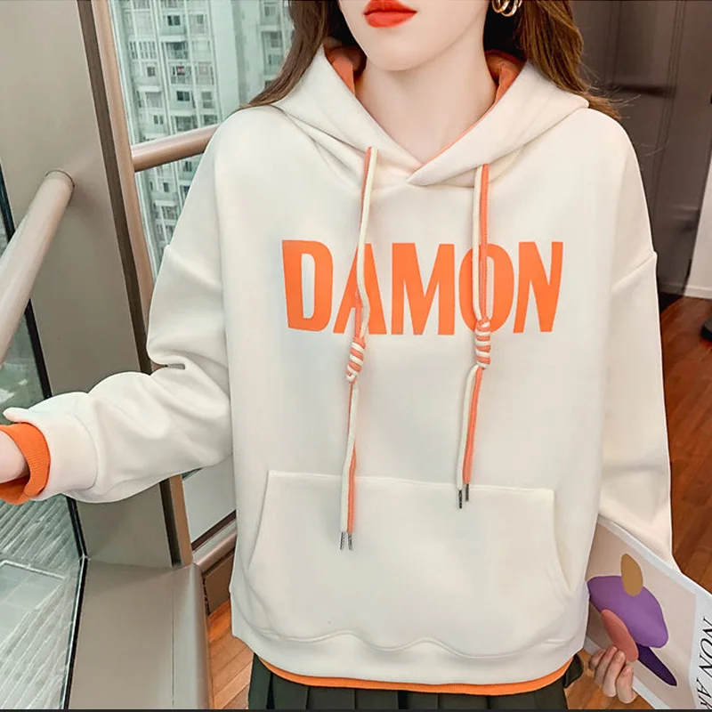 Top Trends: Fashion Hooded Spliced Printed Letter Hoodies Female Clothing 2023 Autumn New Casual Tops Korean Fake Two Pieces Sweatshirts Shoppable Styles