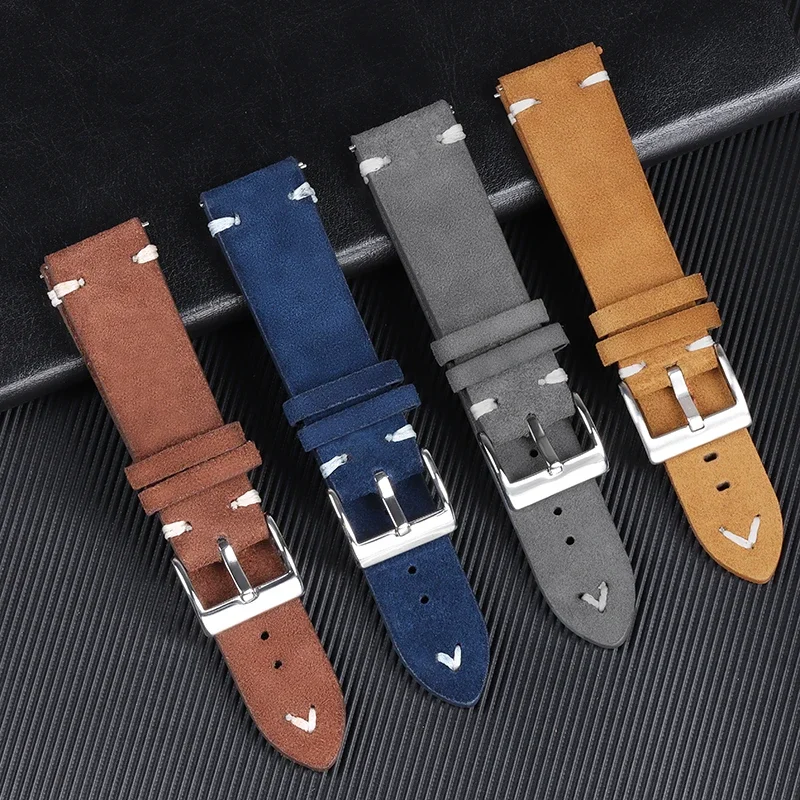 Top Trends: 18mm 20mm 22mm High Quality Suede Leather Watch Strap Quick Release Watchband Accessories Vintage Handmade Stitching Watchband Shoppable Styles