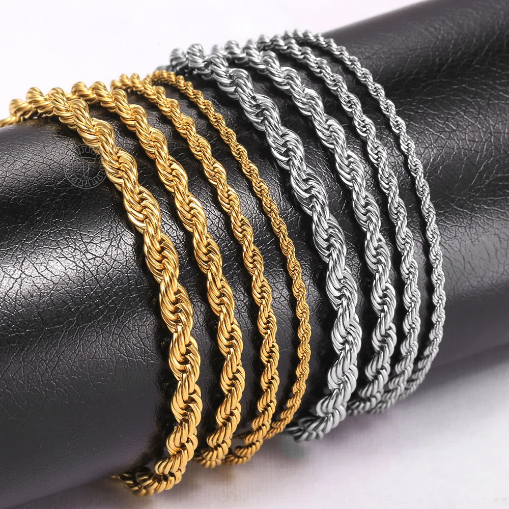 Top Trends: 2-6mm Gold Silver Color Rope Chain Bracelets For Men Women Stainless Steel Twisted Rope Link Chain Anklet Adjustable DKB682 Shoppable Styles