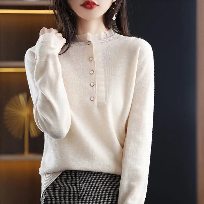 Top Trends: Autumn Winter Sweet Lace Patchwork Sweaters Women Jumper Loose Casual Pullover Elegant Fashion Knitting All-match Female Clothes Shoppable Styles - Image 4