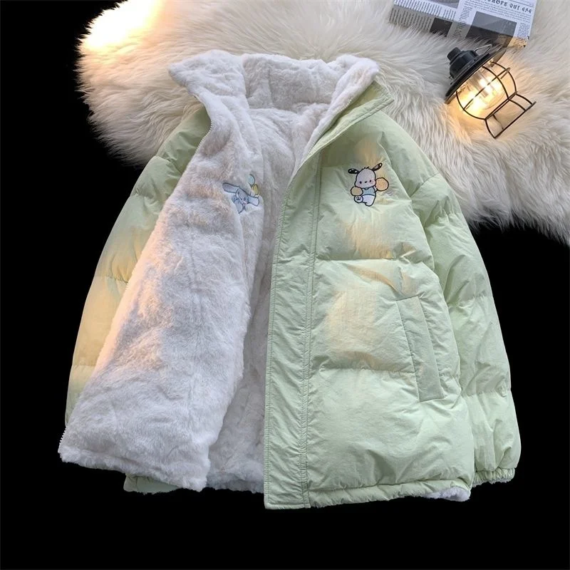 Top Trends: Sanrio Hello Kitty Double Sided Cotton Coats Oversize Winter Plush Jackets Preppy Style Loose Coats For Women Shoppable Styles