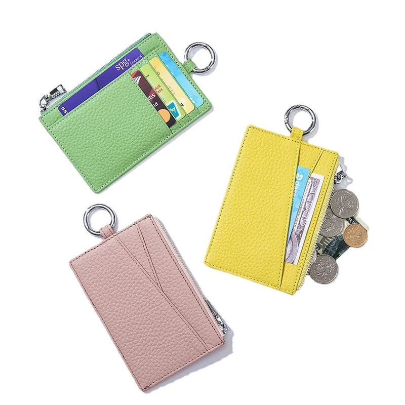 Top Trends: Genuine Leather Card Holder Lichee Pattern Credit Card Wallet 2023 Slim Wallet Candy Colors Women Coin Purse Small Mini ID Bag Shoppable Styles